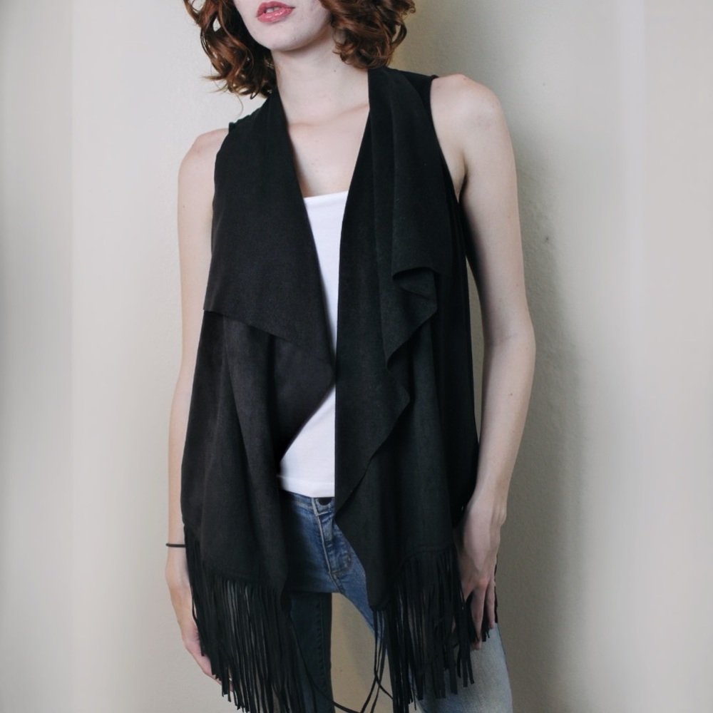 Decree- Boho Faux Suede Vest with Fringe